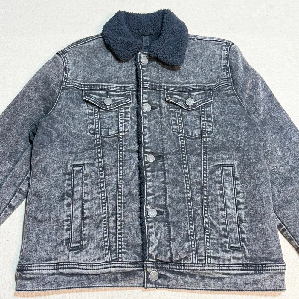 Abercrombie Kids Denim Jacket 11/12 Sherpa Lined Acid Wash Black 232-722-0344